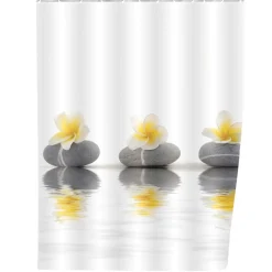 Wenko Duschvorhang Stones with Flower Textil Polyester 180 x 200 cm waschbar