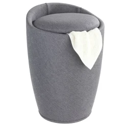 Wenko Hocker Candy Grey Leinenoptik mit Wäschesack Badhocker mit abnehmbarem Wäschesammler