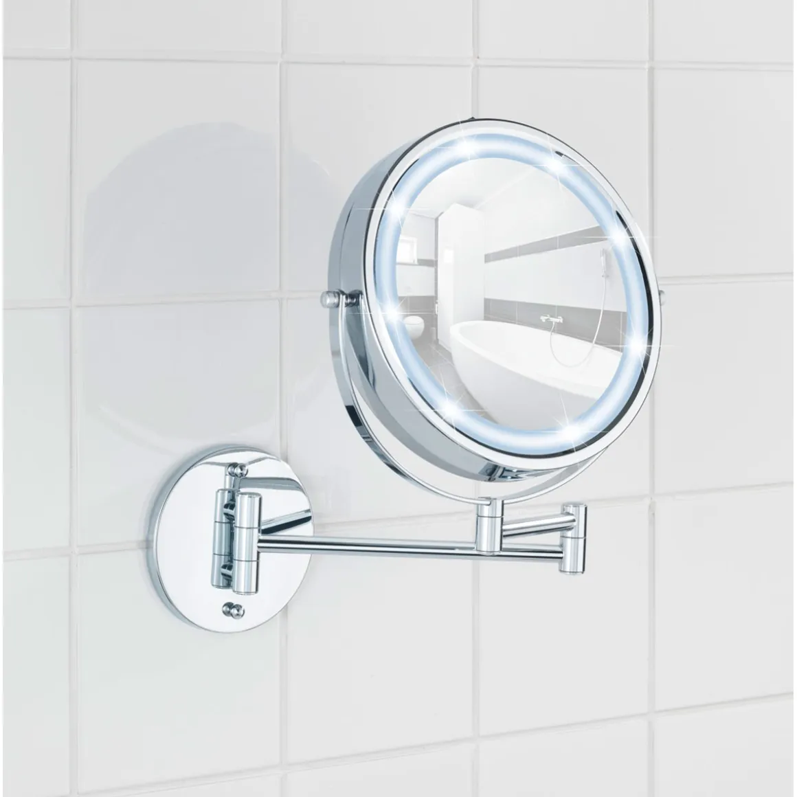 Wenko Power-Loc LED Wandspiegel Lumi 5-fach Vergrößerung Befestigen ohne bohren