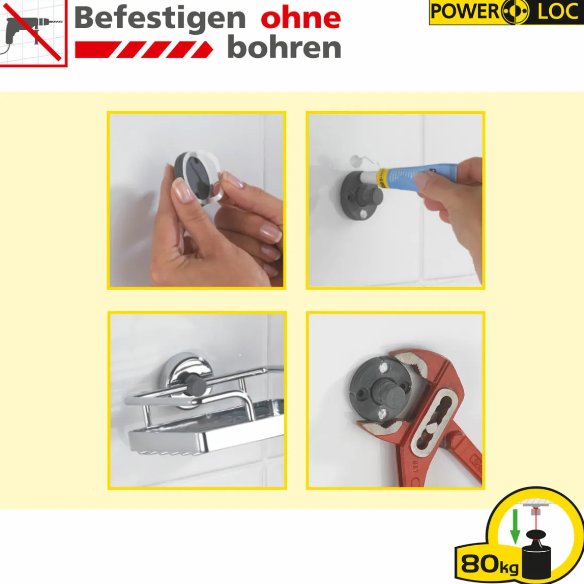 Wenko Power-Loc LED Wandspiegel Lumi 5-fach Vergrößerung Befestigen ohne bohren