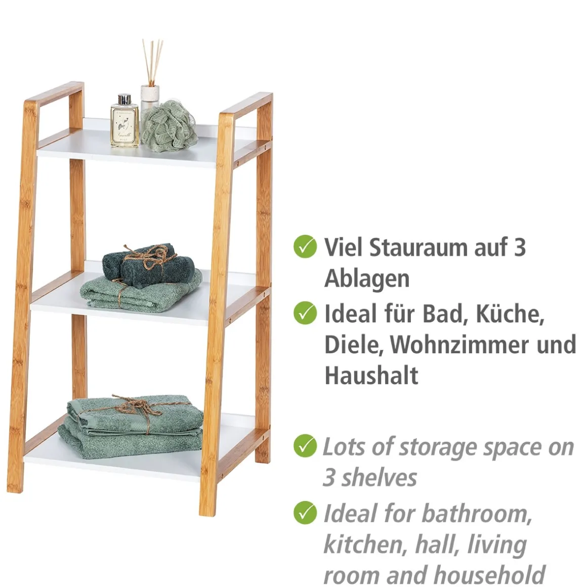 Wenko Regal Finja aus Bambus mit 3 Etagen 43 x 76 x 36 cm