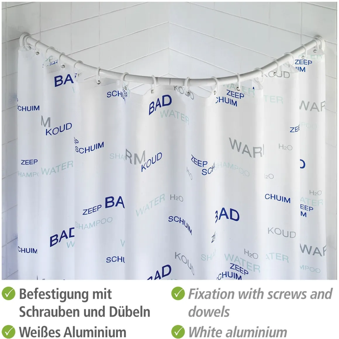 Wenko Rundduschstange Weiß 80 x 80 / 90 x 90 cm
