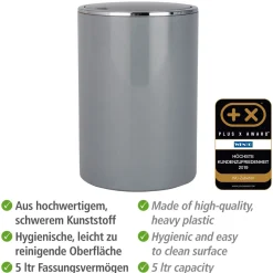 Wenko Schwingdeckeleimer Inca Grey hochwertiger Kunststoff 5 L