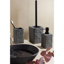 Wenko Seifenspender und Zahnputzbecher Villata Grau 2-teiliges Set