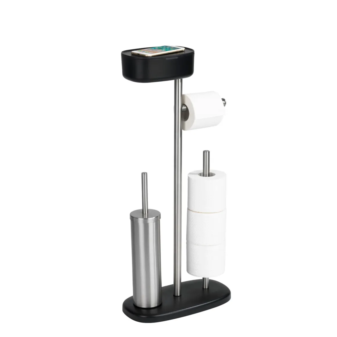 Wenko Stand WC-Garnitur mit Box Rivazza Schwarz integrierter Toilettenpapierhalter Ersatzrollenhalter und WC-Bürstenhalter mit Ablagebox