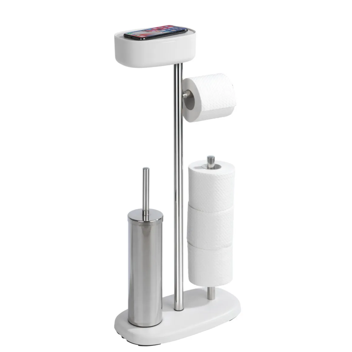 Wenko Stand WC-Garnitur mit Box Rivazza Weiß integrierter Toilettenpapierhalter Ersatzrollenhalter und WC-Bürstenhalter mit Ablagebox