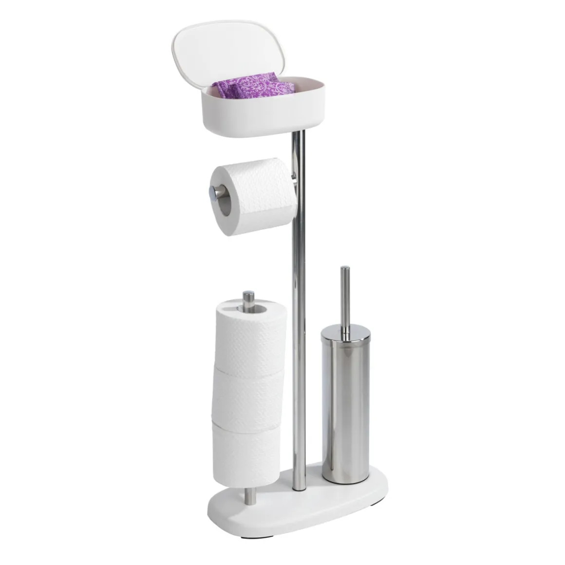 Wenko Stand WC-Garnitur mit Box Rivazza Weiß integrierter Toilettenpapierhalter Ersatzrollenhalter und WC-Bürstenhalter mit Ablagebox