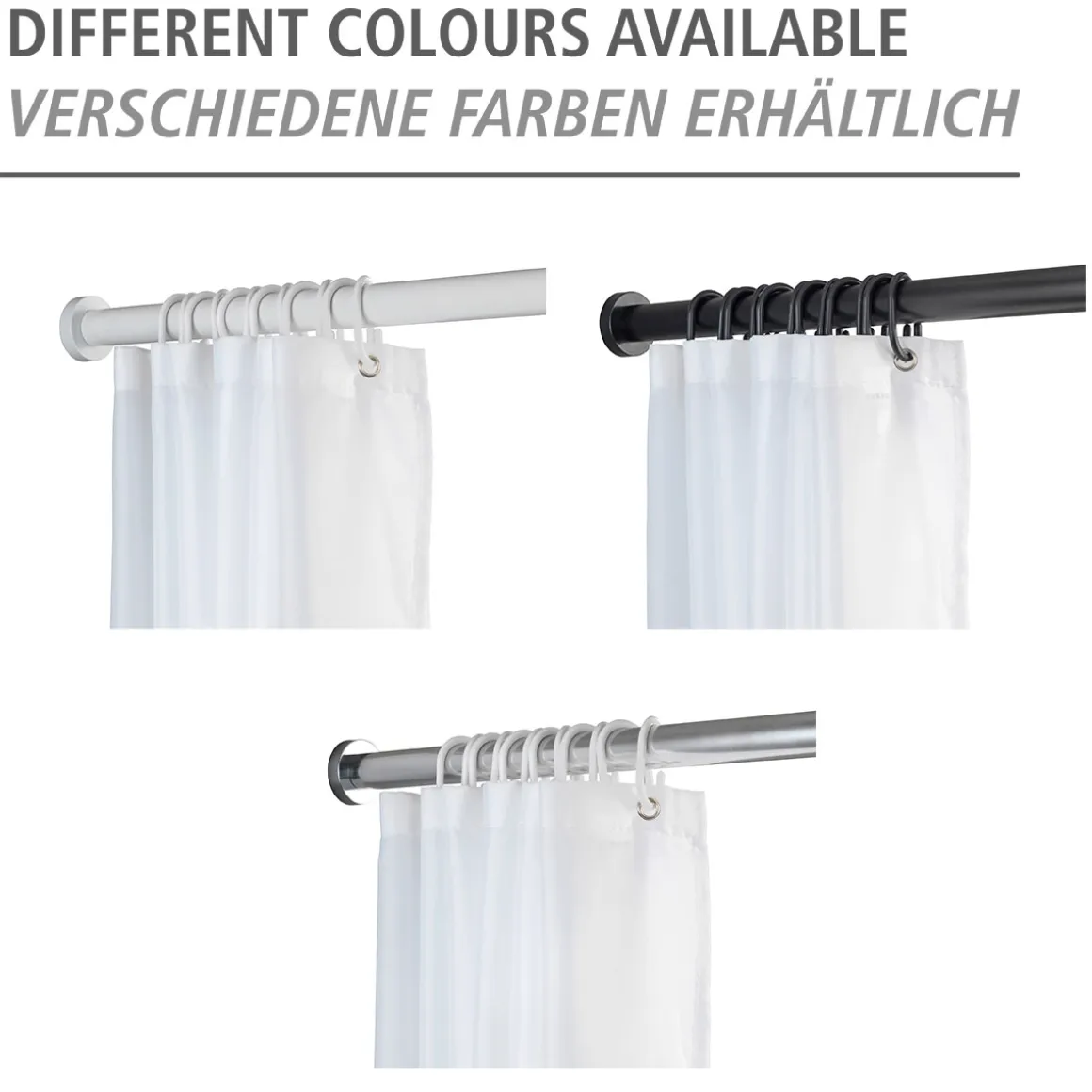 Wenko Teleskop-Duschstange Luz 110 - 185 cm Chrom Ausziehbare Duschvorhangstange aus rostfreiem Edelstahl