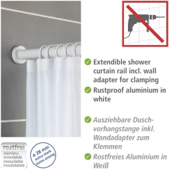 Wenko Teleskop-Duschstange Luz 110 - 185 cm Weiß Ausziehbare Duschvorhangstange aus rostfreiem Aluminium