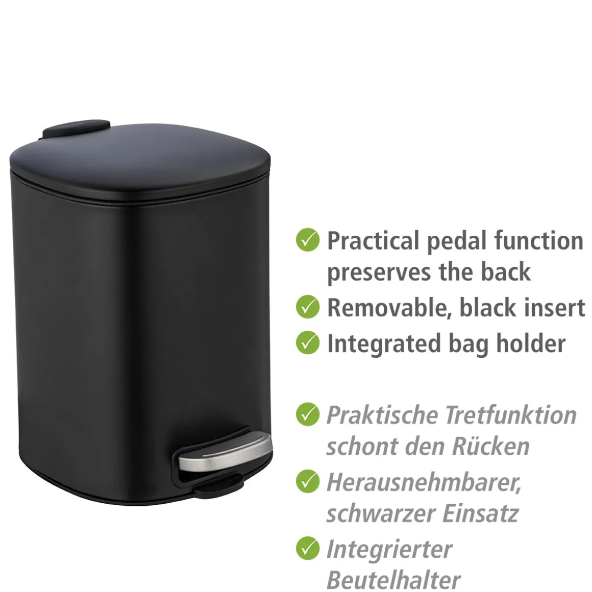 Wenko Treteimer Alassio Schwarz 5 L Easy-Close Absenkautomtik