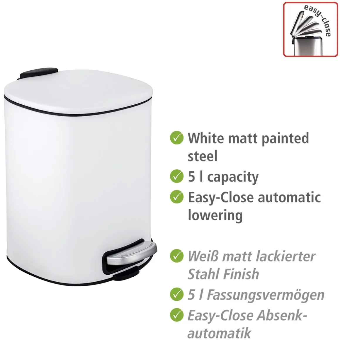 Wenko Treteimer Alassio Weiß 5 L Easy-Close Absenkautomtik