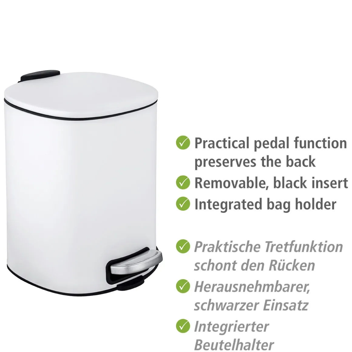 Wenko Treteimer Alassio Weiß 5 L Easy-Close Absenkautomtik