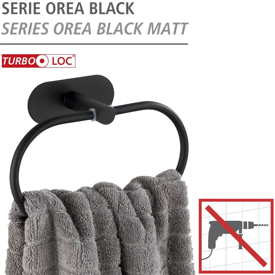 Wenko Turbo-Loc Edelstahl Handtuchring Orea Black Matt Handtuchhalter Befestigen ohne bohren