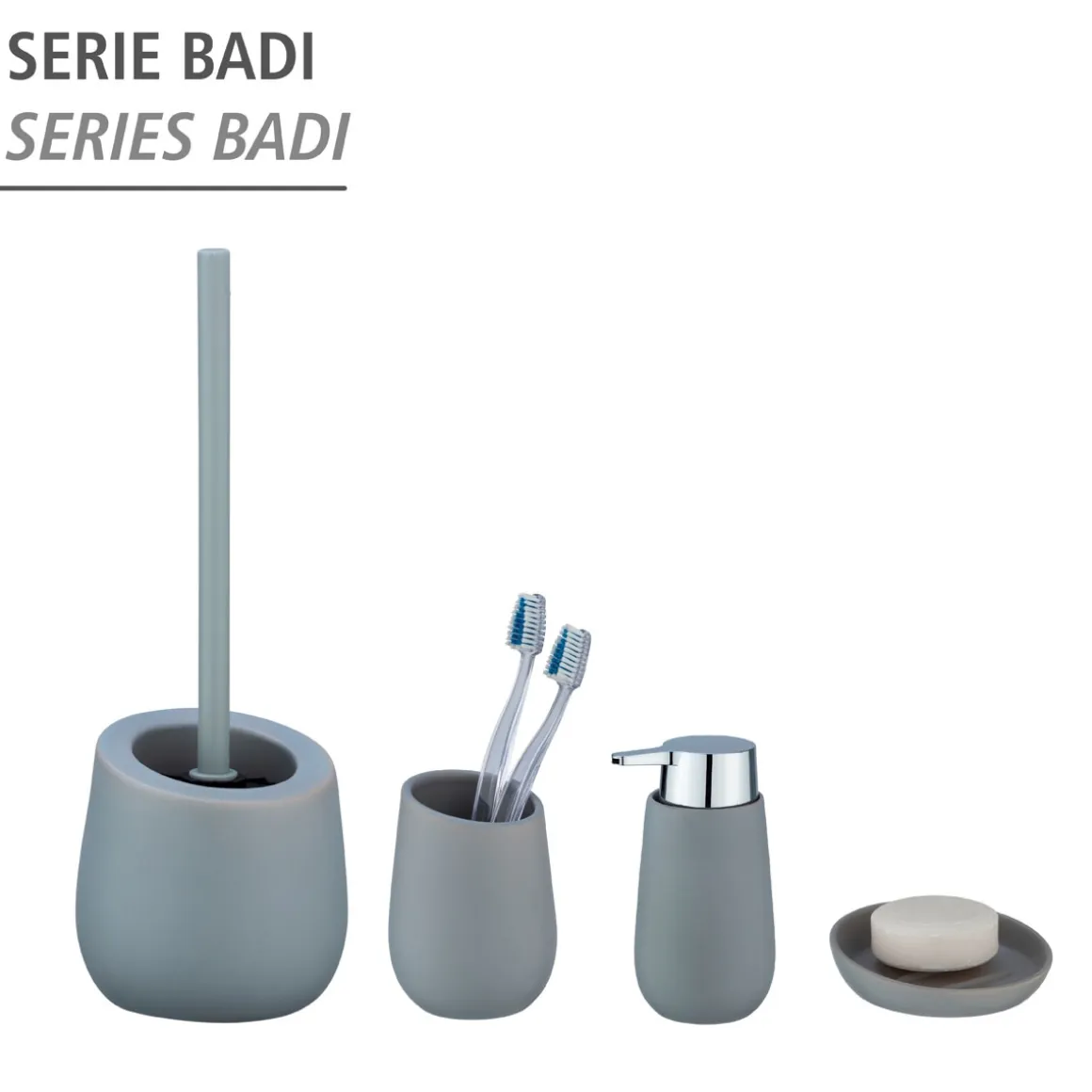 Wenko WC-Garnitur Badi Grau Keramik WC-Bürstenhalter