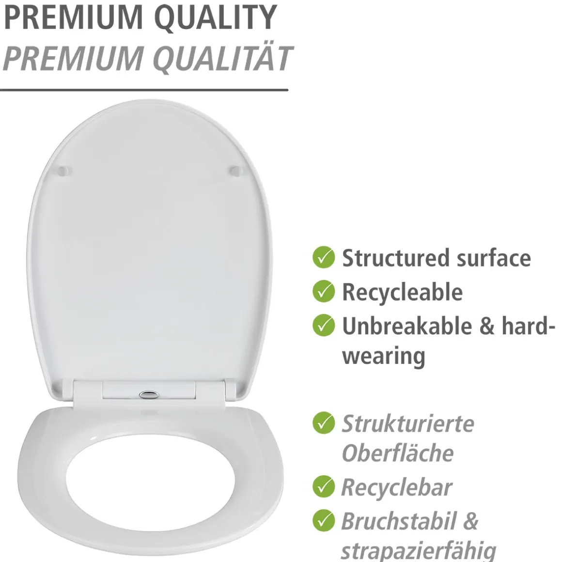 Wenko WC-Sitz Plumes mit Relief-Oberfläche Toilettensitz mit Absenkautomatik Schnellbefestigung aus bruchstabilem Thermoplast
