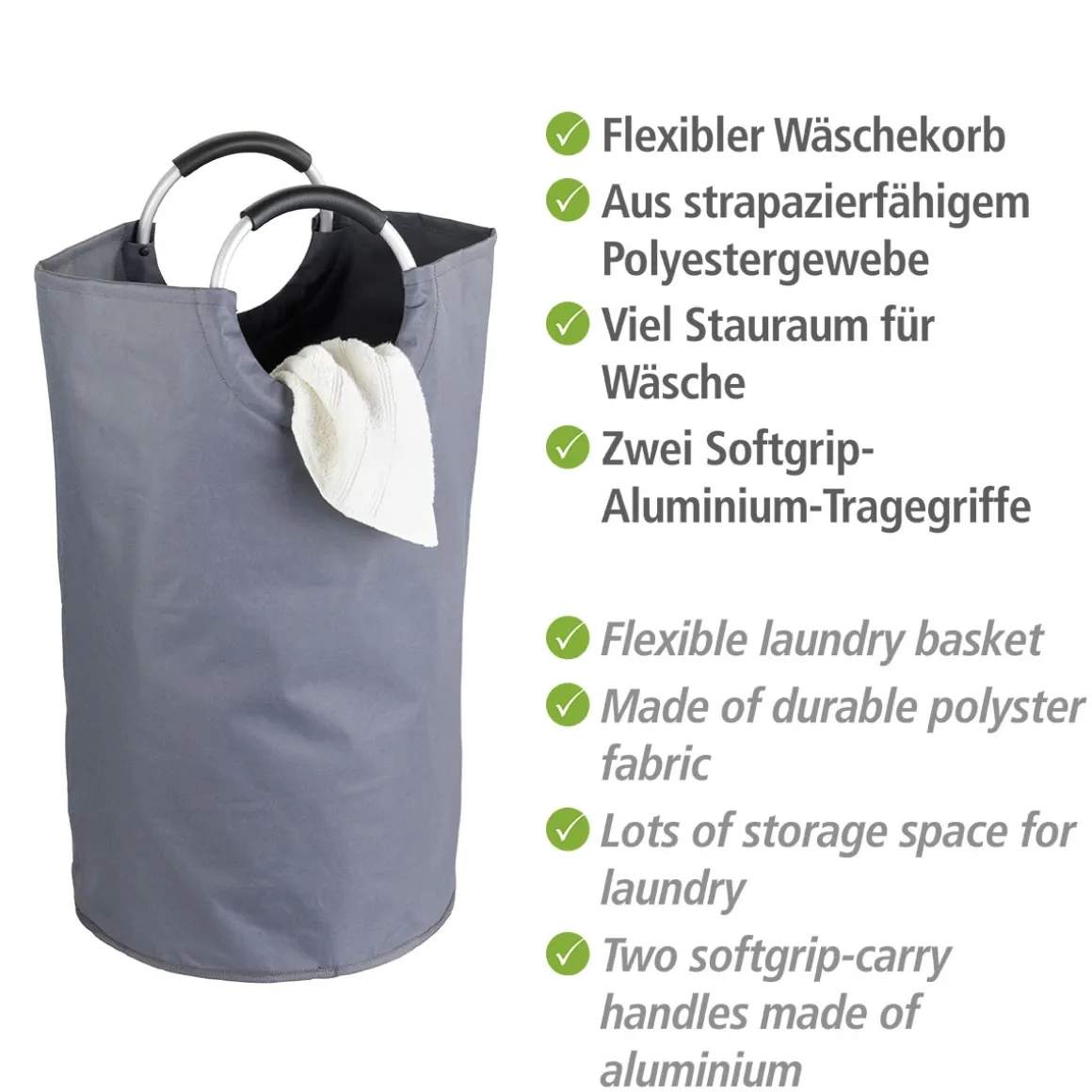 Wenko Wäschesammler Jumbo Anthrazit Multifunktionstasche 69 l