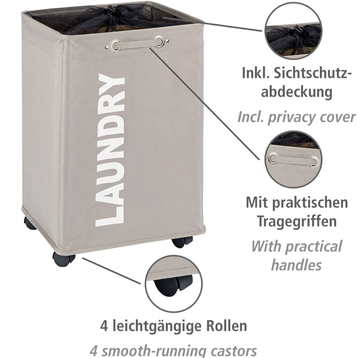 Wenko Wäschesammler Quadro Taupe Wäschekorb 79 l