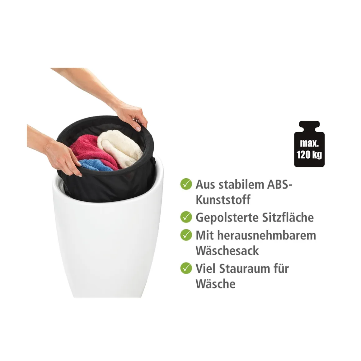 Wenko Hocker Candy weiß mit Wäschesack