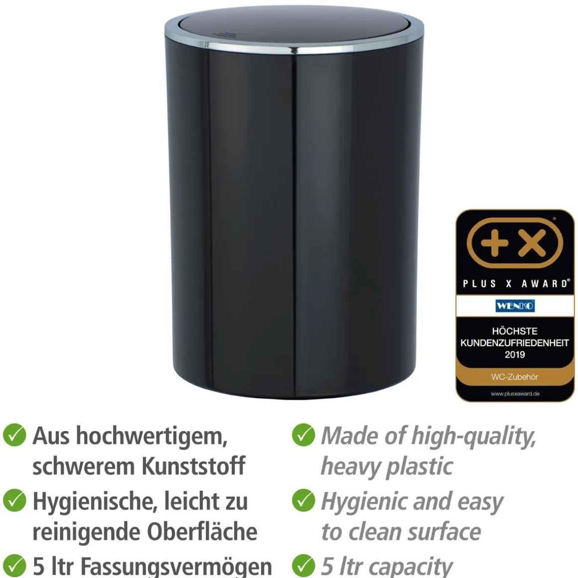 Wenko Schwingdeckeleimer Inca schwarz 5 L