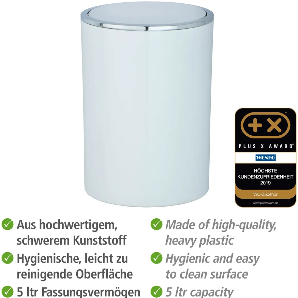 Wenko Schwingdeckeleimer Inca weiß 5 L