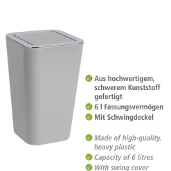 Wenko Schwingdeckeleimer Candy grau 6 L