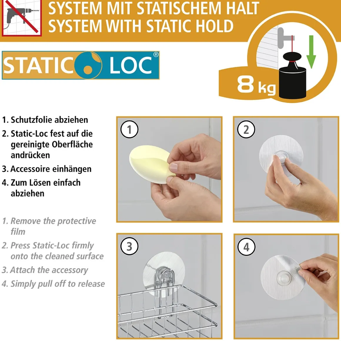 Wenko Static-Loc Nickelhaken Osimo 4er Set