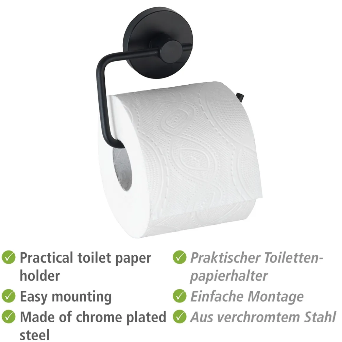 Wenko Toilettenpapierhalter Milazzo Schwarz Befestigen ohne bohren Vacuum-Loc