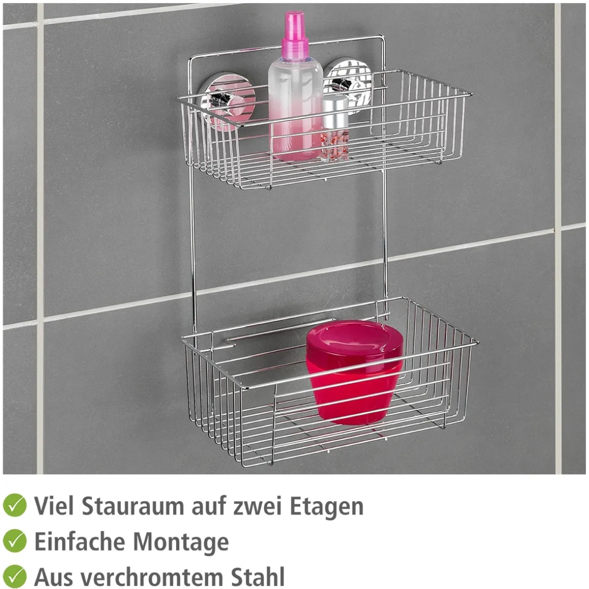 Wenko Vacuum-Loc Wandregal Bari 2 Etagen