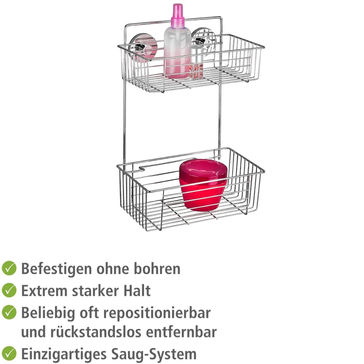 Wenko Vacuum-Loc Wandregal Bari 2 Etagen