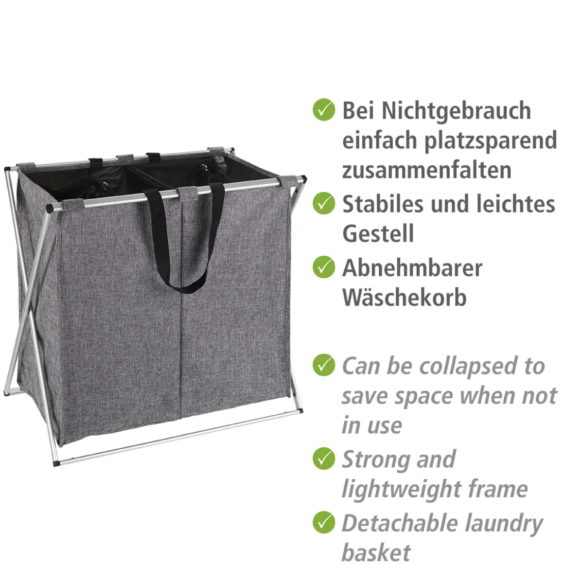 Wenko Wäschesammler Duo grau meliert 120 l