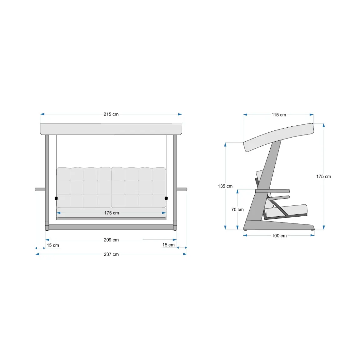 Westmann Hollywoodschaukel Viva 2400 115x237x175cm Anthrazit