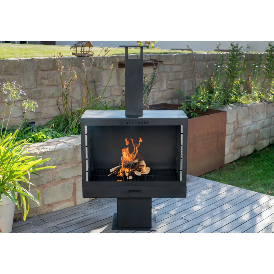 Westmann Terrassenofen Gartenkamin inkl. Grillrost 50x90x160cm Schwarz
