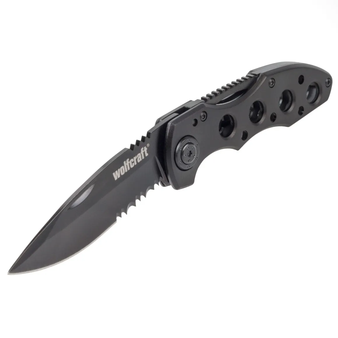 Wolfcraft Freizeitmesser mit klappbarer gezahnter Klinge