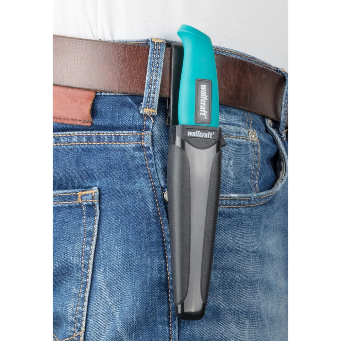 Wolfcraft Outdoormesser mit gezahnter Klinge und Köcher