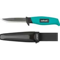 Wolfcraft Outdoormesser mit gezahnter Klinge und Köcher